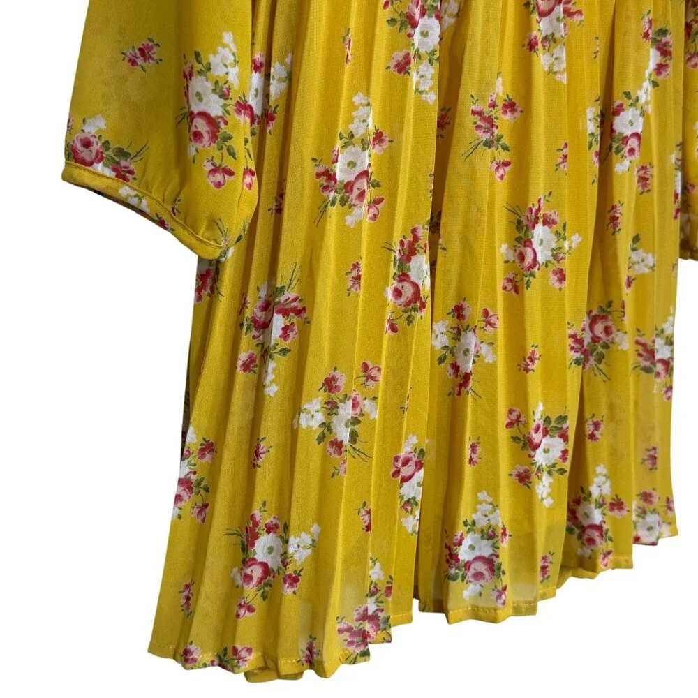 Baby Gap Chiffon Pleated Dress Yellow Floral Print Toddler Girls 5Y‎